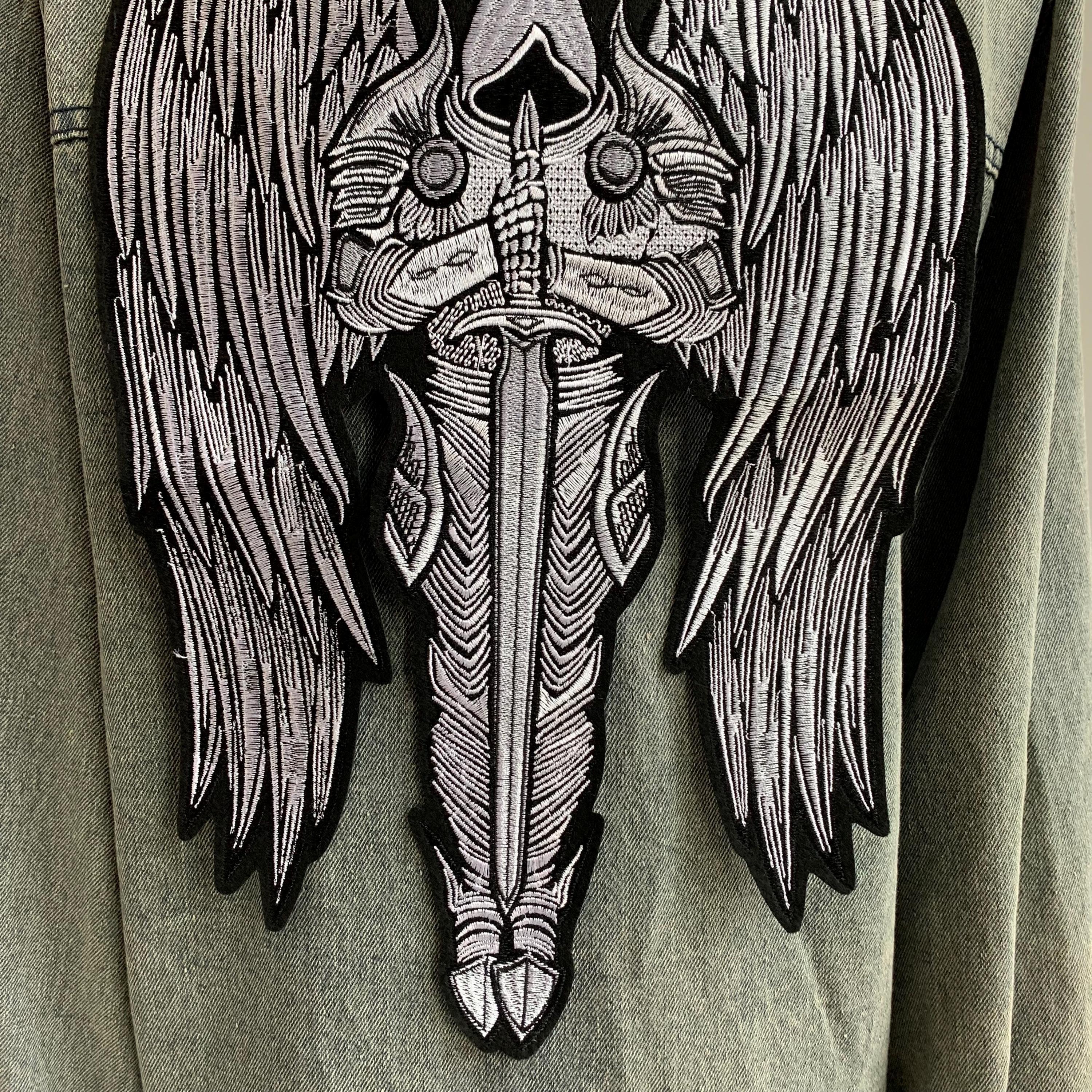 Knight Rider Patch Large Winged Knight Embroidered Patch - Black & White Iron-on Appliqué ...
