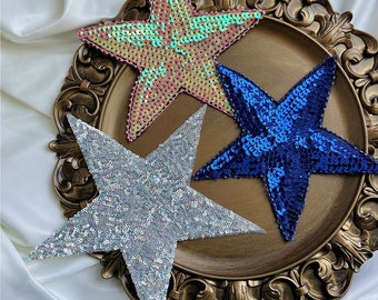 Sequined Colorful Star Iron On Applique - Shimmering Celestial Accent for Clothes and Crafts
