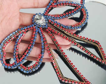 Rhinestone Bow Patch: Beaded Applique, Costume Decoration (5.7x5.1")
