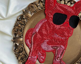 Red Dog Sequined Applique Patch: Embroidered Costume Decoration