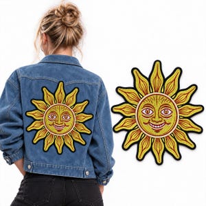 Großer goldener Sonnenaufnäher zum Aufbügeln: Himmlische Stickerei im Hippie-Stil