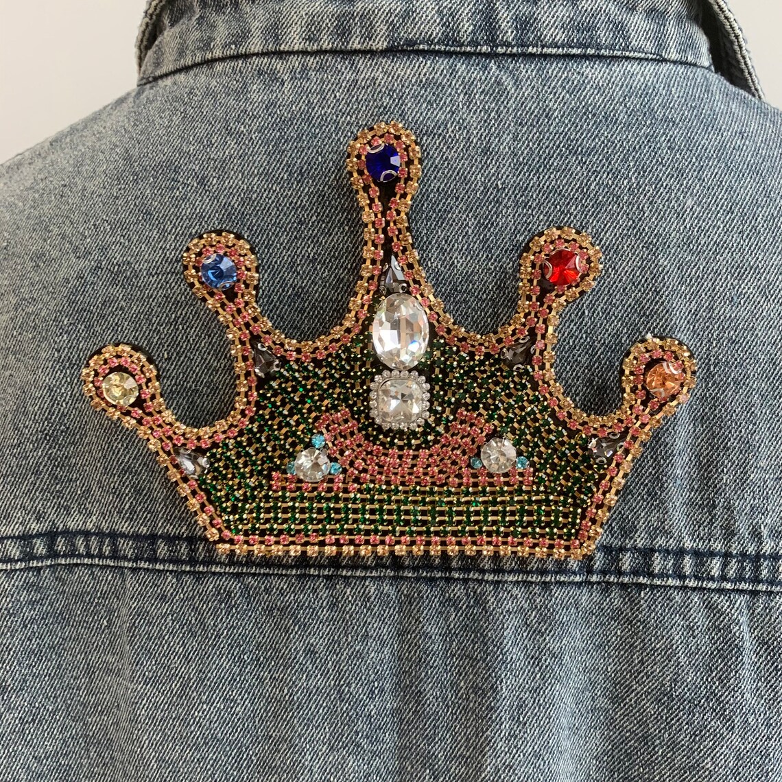 Handmade Colourful Rhinestone Crown Patch | Multicolour Appliqué for ...