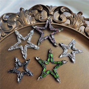 Delicate Rhinestone Star Patch Applique for Vintage Clothing Iron-on Patch for Jackets,coat DIY Embroidered Decoration Custome Handmade