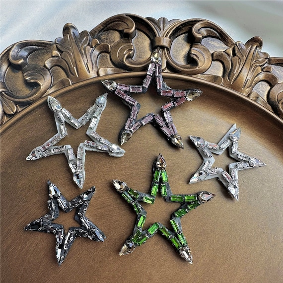 Delicate Rhinestone Star Patch Applique for Vintage Clothing Iron-on Patch for Jackets,coat DIY Embroidered Decoration Custome Handmade