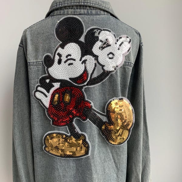 Jumbo Retro Mouse patch | Cartoon Applique | Cheerful Smile & hand sign