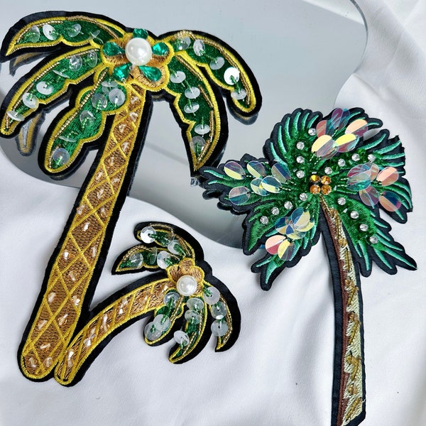 Palm Tree Patch Embroidered Badge Iron on Vintage Clothes Decorative Patches Supplies for Jacket, Shirt Costume Decoration Accessories DIY