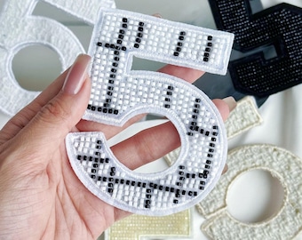 Beaded Number Patch: Chenille Embroidery Applique, DIY Decoration