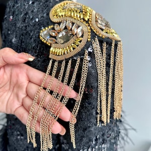 Golden Epaulets with Rhinestones and Fringes - Luxurious Shoulder Accessories
