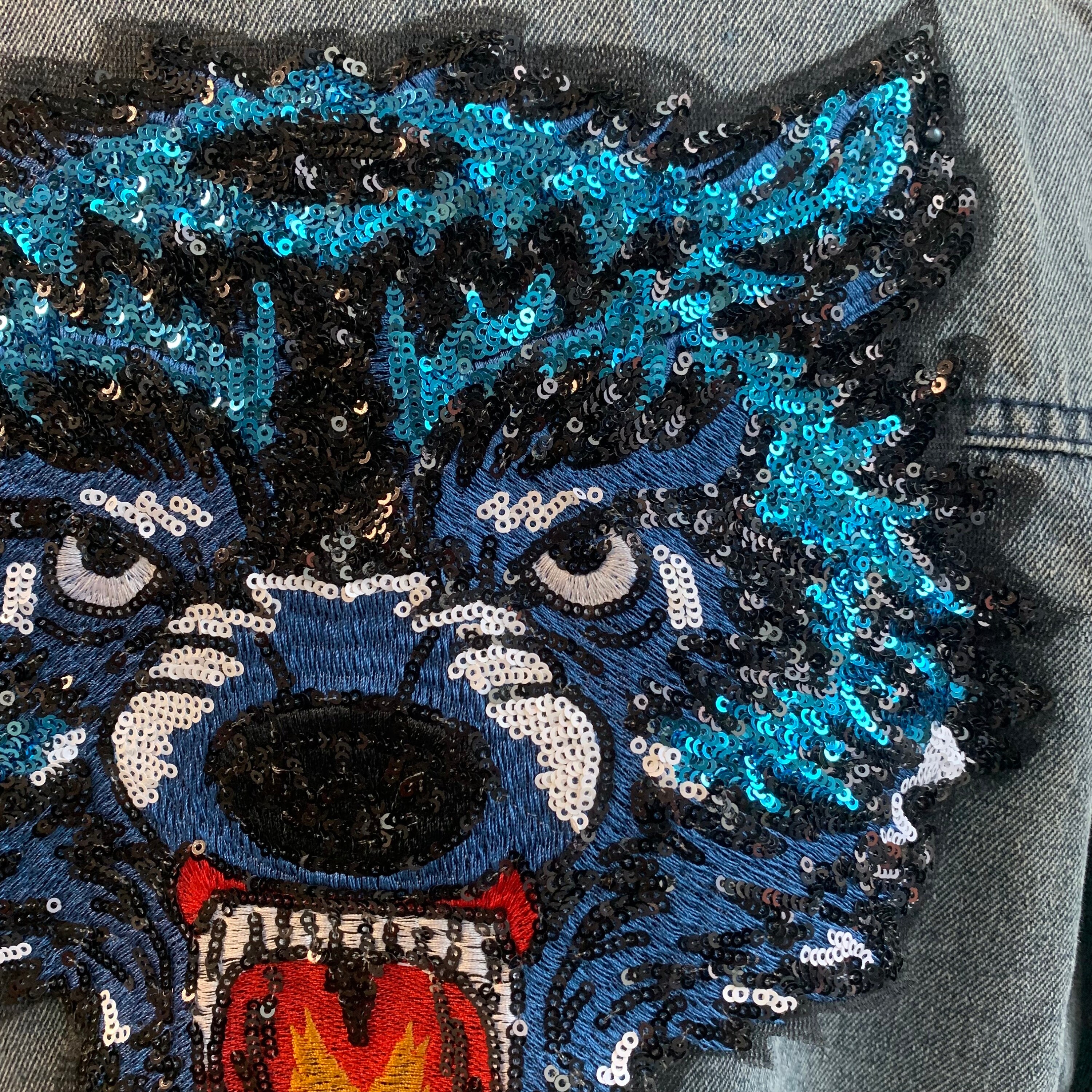 Extra Large Sequins Wolf Sew on Patch for Jeans Jacket Back Appliqué - Etsy
