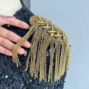 Golden Elegance: Handmade Gold Rhinestone Shoulder Decoration with Gold Tassels