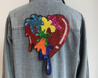 Large Sequins Melting Sacred Heart Iron-On Patch