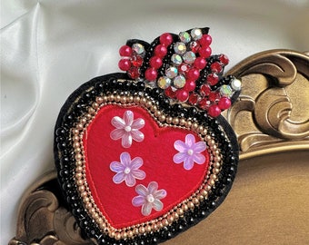 Handmade Strass Sacred Heart Patch Pailletten Blumen Applikation Sew on Crystal Mexikanische Herz Patches für Broschen Kleidung Verziert Custome