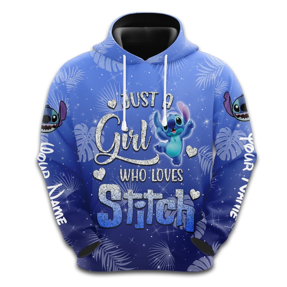 Discover Just A Girl Who Loves Stitch Hoodie Custom Name Stitch Hoodie