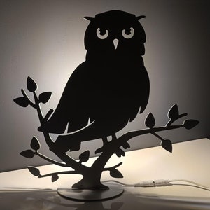 Metal night lamp owl / owl sitting on tree lamp / steel lamp / desk lamp / night lamp / modern lamp / owl lamp