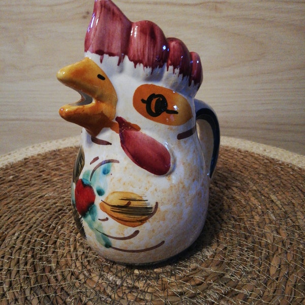 Pichet, pot à lait coq, céramique Italienne. Vintage, peint à la main.