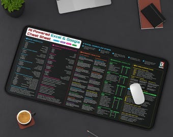 AI-Powered Google & Excel Cheat Sheet Desk Mat 16x32 Neoprene Large Mouse Pad with Shortcuts, Formulas, Workflow Steps, Prompt Templates