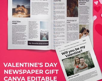 Prezenty Walentynkowe dla Niej Szablon Gazety Walentynkowej, Prezent Walentynkowy, Czy Będziesz Moją Walentynką, Spersonalizowane Prezenty Walentynkowe