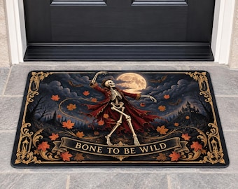 Halloween Door Mat 30x18 | Skeleton Welcome Mat and Gothic Halloween Decor for Front Porch Entry, Fall Doormat, Non-Slip