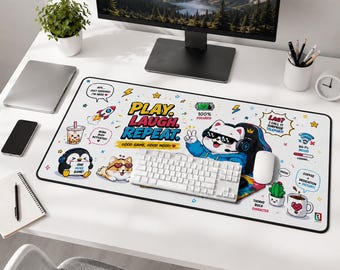 Cute Gaming Desk Mat - 32x16 Large Extended Mouse Pad with Funny Cartoon Character, Colorful, Anti-Slip Base for PC & Office