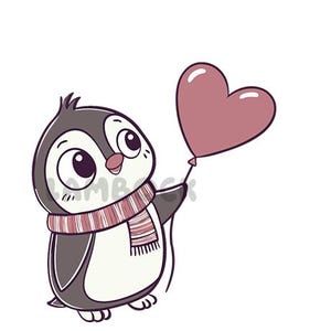 Animated Kawaii Penguin Emote: Heart Balloon GIF (Digital Download)