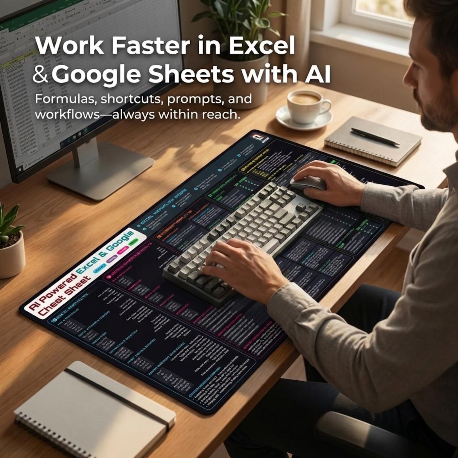EXCEL Cheat Sheet Desk Pad: XL Mousepad Desk Protector Desk Mat for ...
