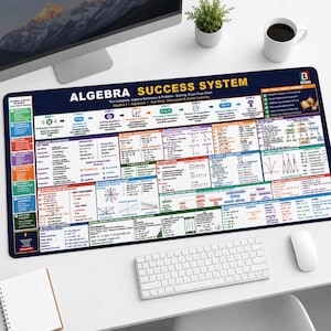 Algebra Desk Mat | 32x16'' XXL Mouse Pad for Desk, Math Study Guide Desk Blotter Mat, 3mm Thick Non-Slip for Students & Teachers