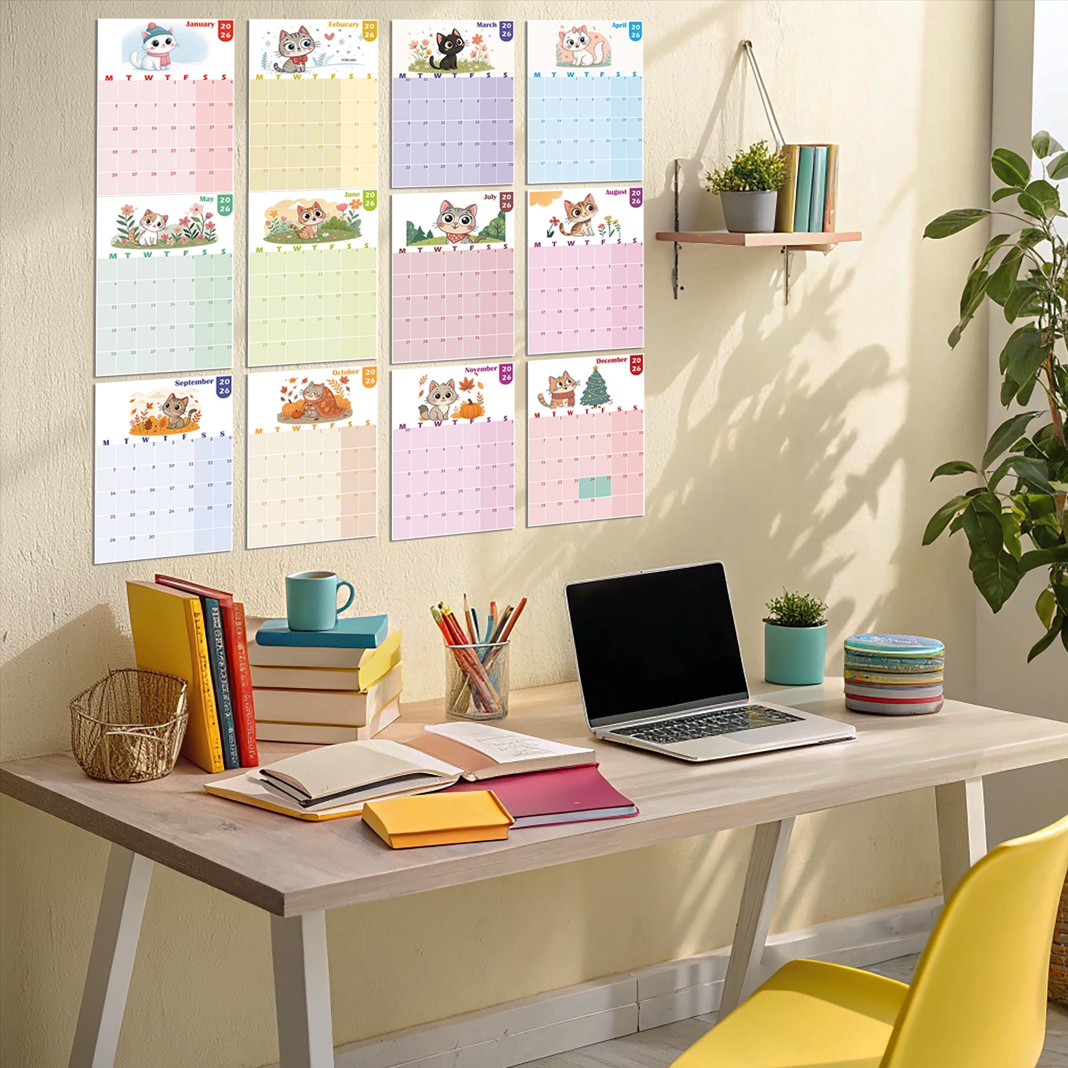Kawaii Cat Calendar 2026 | Printable Monthly Planner (digital Download ...
