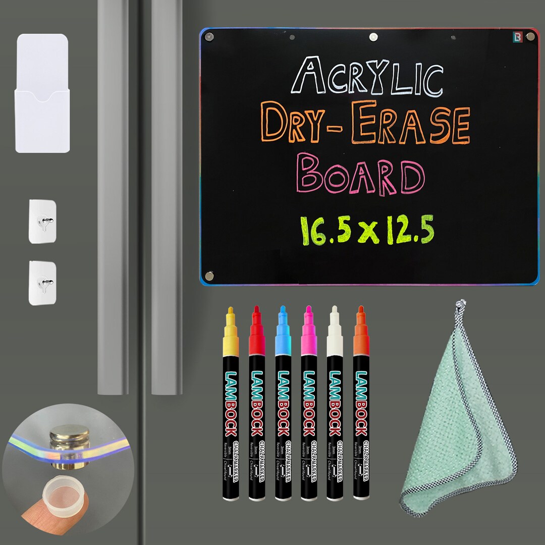 16.5 X 12.5'' Black Acrylic Dry Erase Board for Straight and Curved