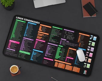 Linux Commands Cheat Sheet Desk Mat: Terminal Shortcuts & Git Essentials
