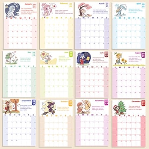 Calendário Kawaii Anime 2025 Fofo | Download Instantâneo Digital | Calendário de Parede Mensal 2025 Imprimível | Vertical A3, A4, Tamanho Carta EUA