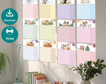 Kalendarz Kawaii Cat 2026 | Miesięczny planer do druku (wersja cyfrowa)
