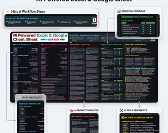 AI-Powered Google & Excel Cheat Sheet Desk Mat 16x32 Neoprene Large Mouse Pad with Shortcuts, Formulas, Workflow Steps, Prompt Templates