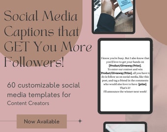 Kit de herramientas de subtítulos de Instagram / 60 días de gráficos cautivadores para redes sociales / Aumente su participación en Instagram