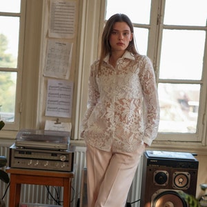 White Tulle Floral Embroidered Top, Small - Etsy