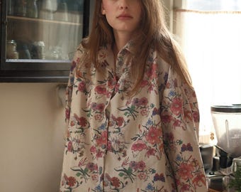 Floral Cotton Shirt, Handmade Collar Blouse, Soft Cotton Button-Up, Breathable Long Sleeve Shirt, Elegant Floral Women’s Top