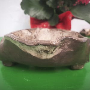 Handmade Organic Bonsai Pot, Dark Earth Tones Pottery, Wabi Sabi Planter, Unique Geometric Plant Container, High-End Glazed Ceramic, Artisan