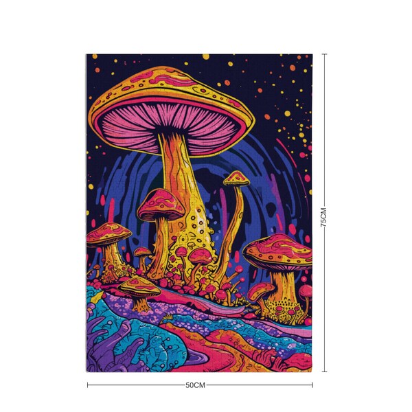 Colorful Mushroom Fantasy Art Wooden Jigsaw Puzzle, Psychedelic Nature Scene, Vertical Rectangle Puzzle for Adults - 500/1000 Pieces