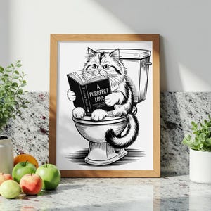 Funny Bathroom Wall Decor Digital Print Toilet Wall Art Cat Poster Cat Bathroom Wall Art