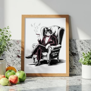 Gentleman Cat Wall Decor Print Room Wall Art Funny Cat Poster Gentleman Cat Digital