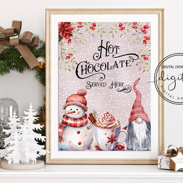 Christmas Hot Chocolate Sign,  Kitchen Holiday Print, Decoration, Party Sign, Hot Chocolate Station , Digital download, Instant Download