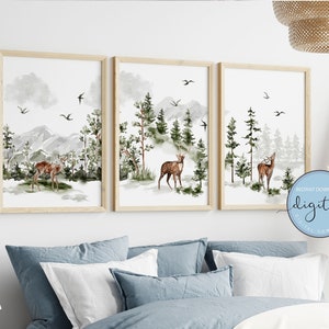 PRINTABLE Woodland Forest Animals Prints Set of 3 Prints Wall Art Decor, Digital Art  Print Set, Woodland Nursery Prints, INSTANT DOWNLOAD
