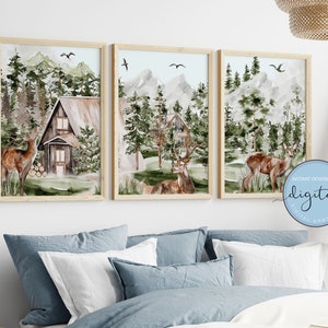 PRINTABLE Woodland Forest Animals Prints Set of 3 Prints Wall Art Decor, Digital Art  Print Set, Woodland Nursery Prints, INSTANT DOWNLOAD