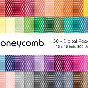 Honeycomb Hexagon Pattern Seamless Digital Paper Set Rainbow Colours, Scrapbooking, Crafts, Digital Backgrounds Commercial Use