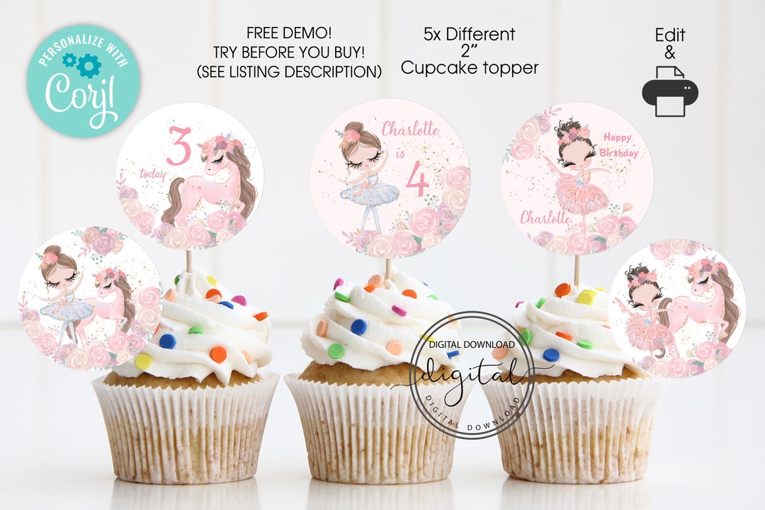Editable Printable Ballerina Sea Cupcake Toppers, Editable Ballerina ...