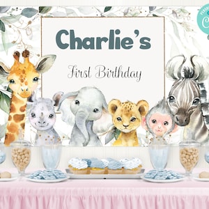 Safari Jungle Birthday Backdrop Digital, Safari birthday party decorations, Jungle printable backdrop banner, Instant download