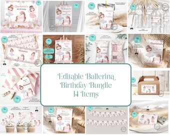 Ballerina Birthday Party Bundle, EDITABLE Ballerina and Pony Party Invite, Magical Birthday Party Decor, Ballerina , Instant Download