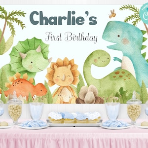 Dinosaur Birthday Backdrop Digital, Dinosaur birthday party decorations, Dinosaur printable backdrop banner, Instant download