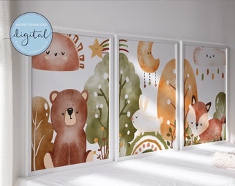 Baby Animal Nursery Prints, Watercolor Woodland Set (digital Download ...