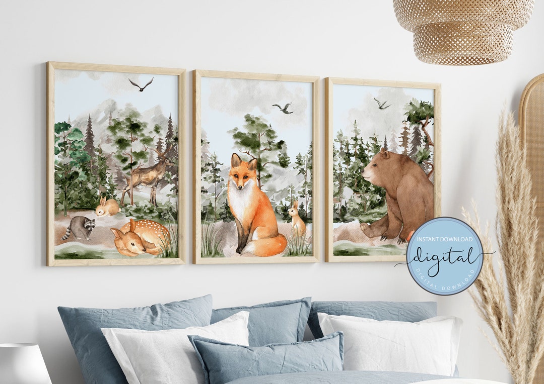PRINTABLE Woodland Forest Animals Prints Set of 3 Prints Wall Art Decor