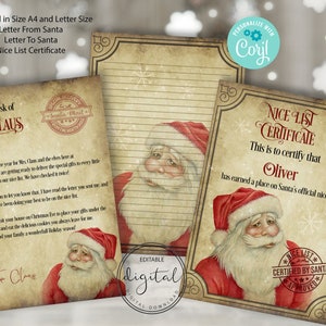 Gepersonaliseerde brief aan de kerstman, certificaat Nice List (digitale download)